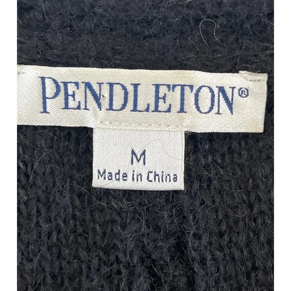 Pendleton Women's V-Neck Cableknit Sweater Black‎ Mohair Wool Size Medium